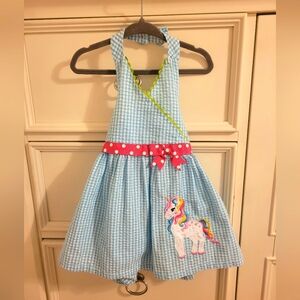 💥3/$24 Emily Rose Blue Gingham Unicorn Halter‎ Neck Dress
